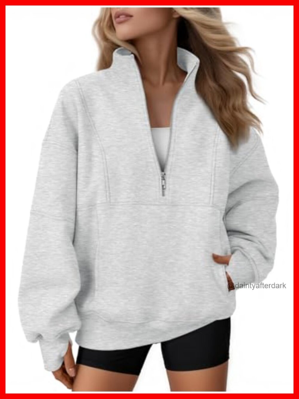 Oversized Quarter Zip Fleece Sweatshirt Mock Neck Pullover Thumbhole Pocket